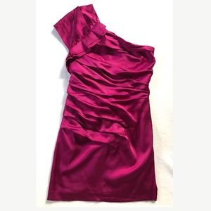 Satin Dark Hot Pink Berry Magenta One Shoulder Mini Dress 0 Cocktail Semiformal